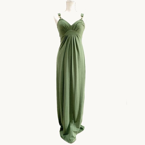 Alyn Paige Dresses & Skirts - Alyn Paige Olive Green Maxi Dress with Gold Ring Details